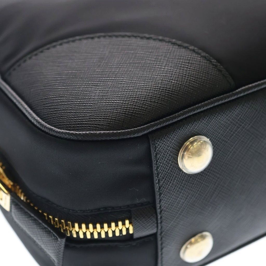 Prada Rinylon 2-Way Shoulder Bag Black Leather Nylon Gold — view 5