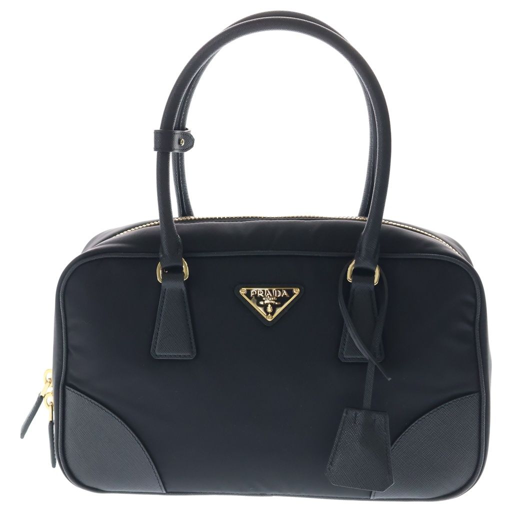 Prada Rinylon 2-Way Shoulder Bag Black Leather Nylon Gold