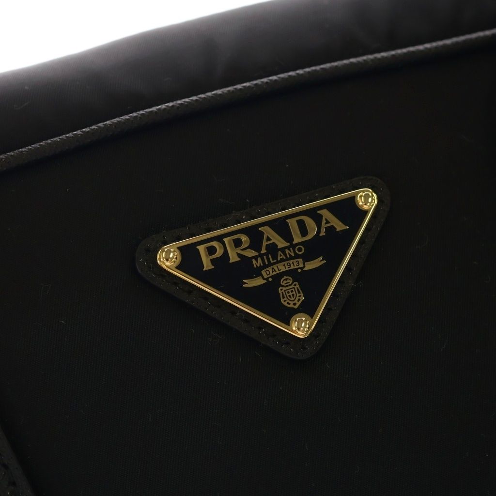 Prada Rinylon 2-Way Shoulder Bag Black Leather Nylon Gold — view 6