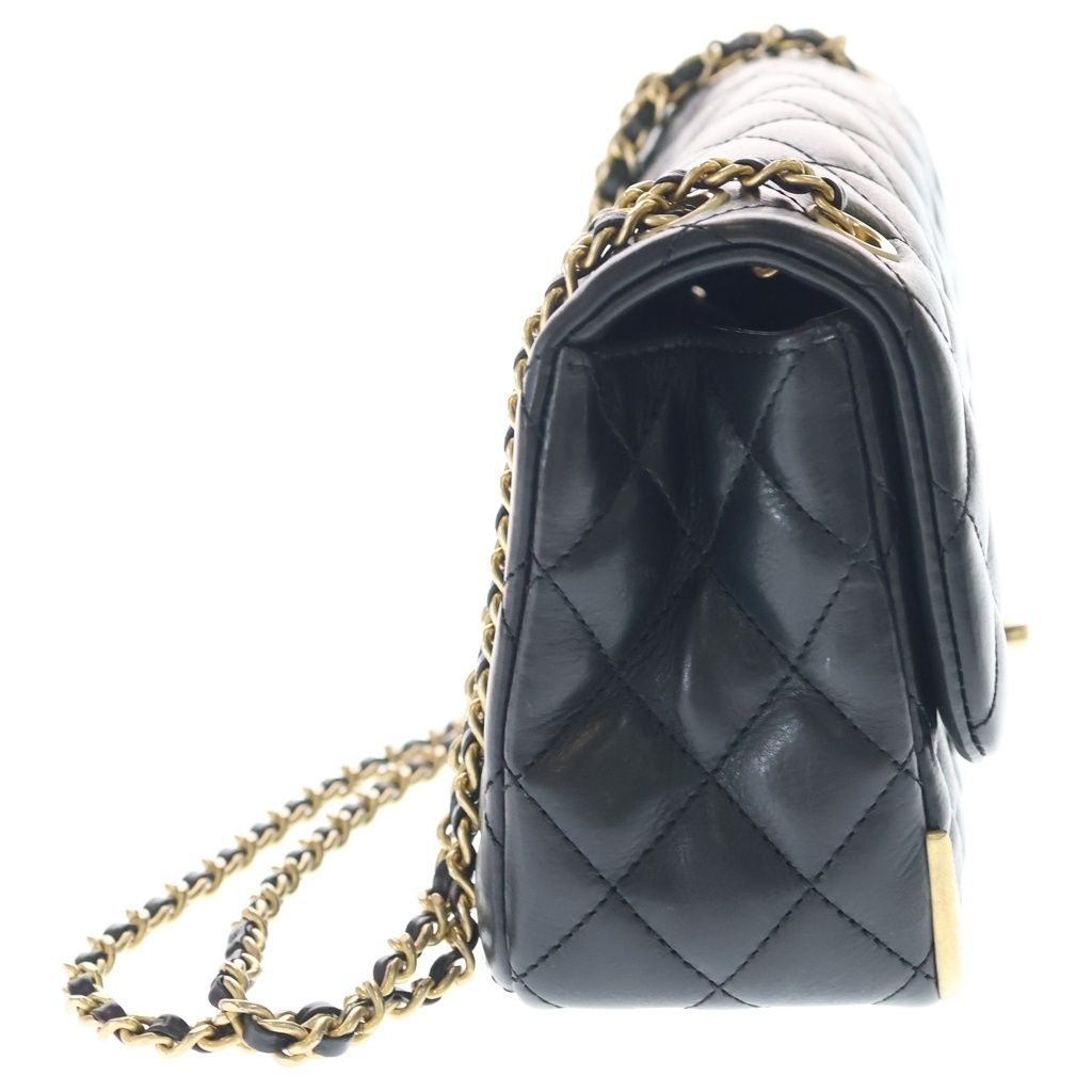 Chanel Quilted 25 Metal S Flap Chain Shoulder Back Mini Bag Black Lambskin Gold — view 3