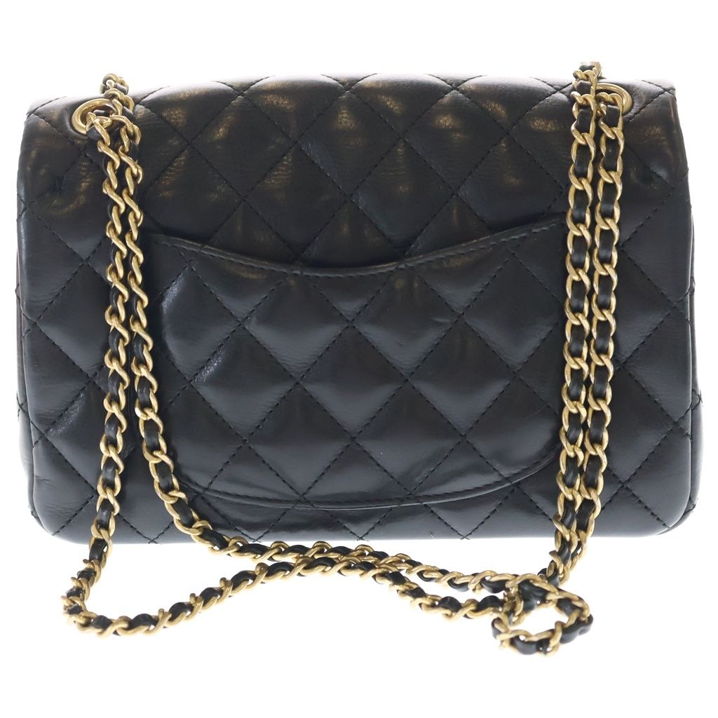 Chanel Quilted 25 Metal S Flap Chain Shoulder Back Mini Bag Black Lambskin Gold — view 2