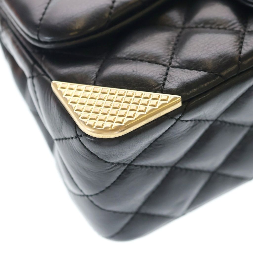Chanel Quilted 25 Metal S Flap Chain Shoulder Back Mini Bag Black Lambskin Gold — view 5