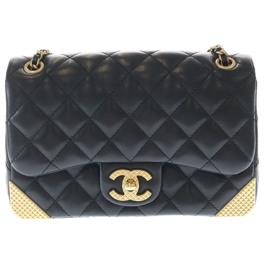 Chanel Quilted 25 Metal S Flap Chain Shoulder Back Mini Bag Black Lambskin Gold