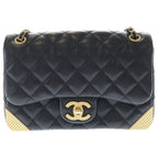 Chanel Quilted 25 Metal S Flap Chain Shoulder Back Mini Bag Black Lambskin Gold