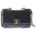 Chanel Dizeneuf 19 2-Way Chain Shoulder Bag Black Lambskin Gold