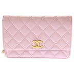 Chanel CC Logo Chain Wallet Shoulder Pink Caviar Leather Gold