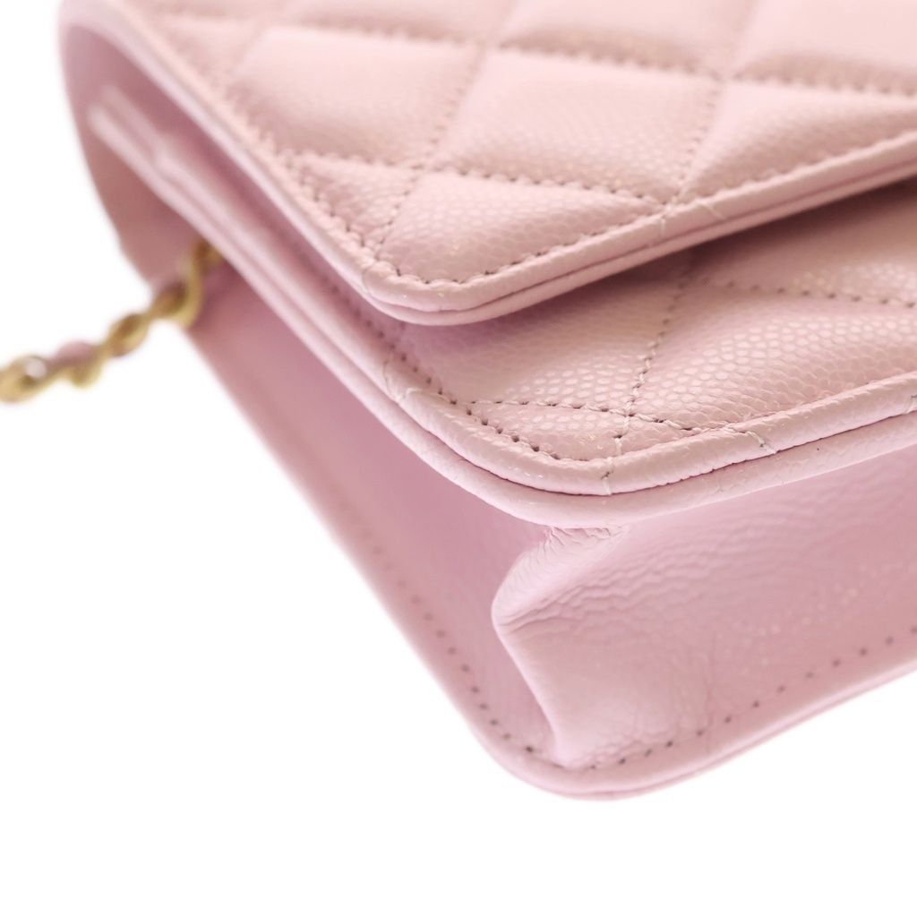 Chanel CC Logo Chain Wallet Shoulder Pink Caviar Leather Gold — view 5