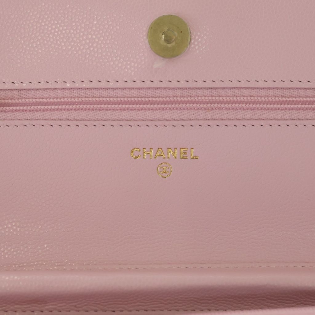 Chanel CC Logo Chain Wallet Shoulder Pink Caviar Leather Gold — view 6