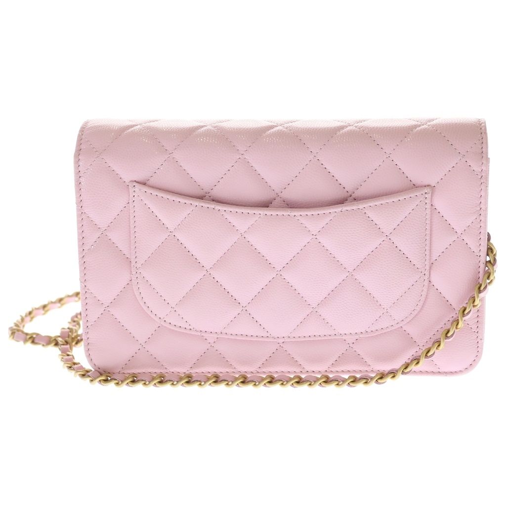 Chanel CC Logo Chain Wallet Shoulder Pink Caviar Leather Gold — view 2