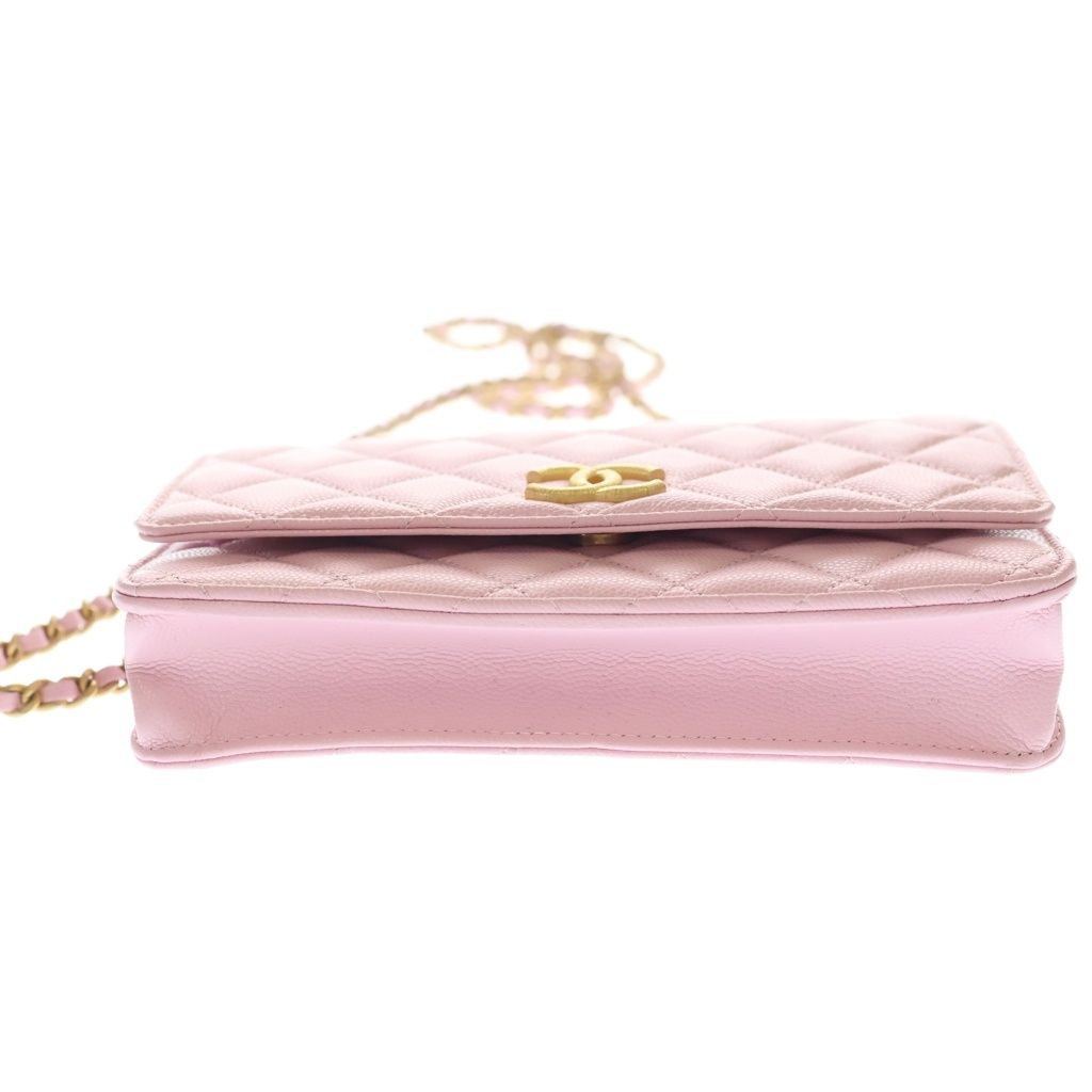 Chanel CC Logo Chain Wallet Shoulder Pink Caviar Leather Gold — view 4
