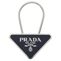 Prada Triangle Logo Metal Key Sling Bag Charm Key Holder Black Silver