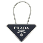 Prada Triangle Logo Metal Key Sling Bag Charm Key Holder Black Silver