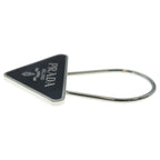Prada Triangle Logo Metal Key Sling Bag Charm Key Holder Black Silver — view 3