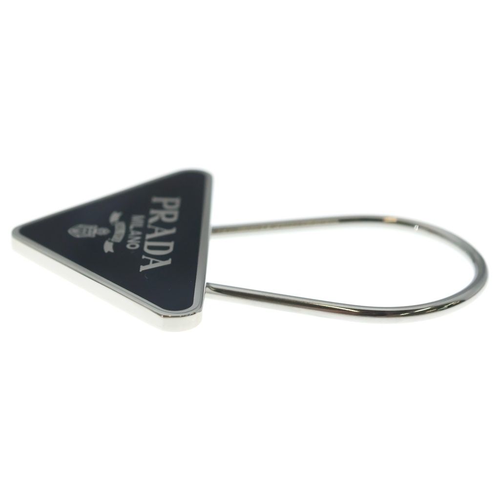 Prada Triangle Logo Metal Key Sling Bag Charm Key Holder Black Silver — view 3