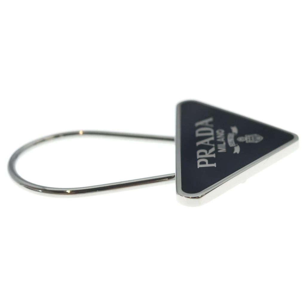 Prada Triangle Logo Metal Key Sling Bag Charm Key Holder Black Silver — view 4