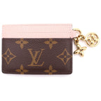 Louis Vuitton Monogram Card Holder Leather LV Charm Case Brown Pink — view 2