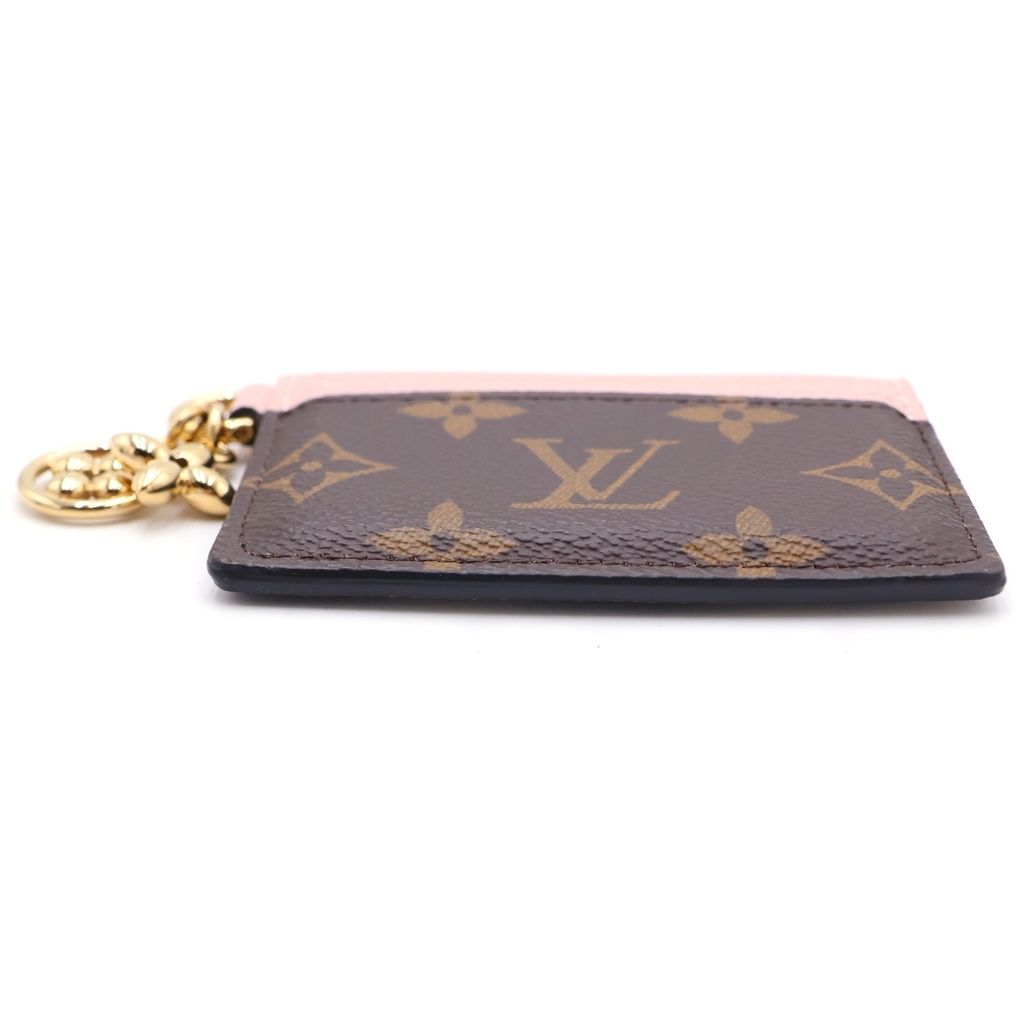 Louis Vuitton Monogram Card Holder Leather LV Charm Case Brown Pink — view 5