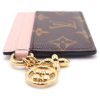 Louis Vuitton Monogram Card Holder Leather LV Charm Case Brown Pink — view 3