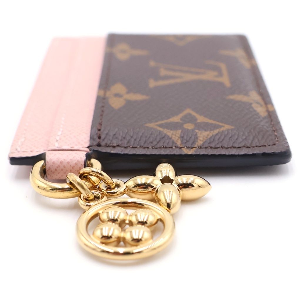 Louis Vuitton Monogram Card Holder Leather LV Charm Case Brown Pink — view 3