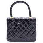 Chanel Quilted Patent Leather Gold Top Handle Handbag Black — view 2