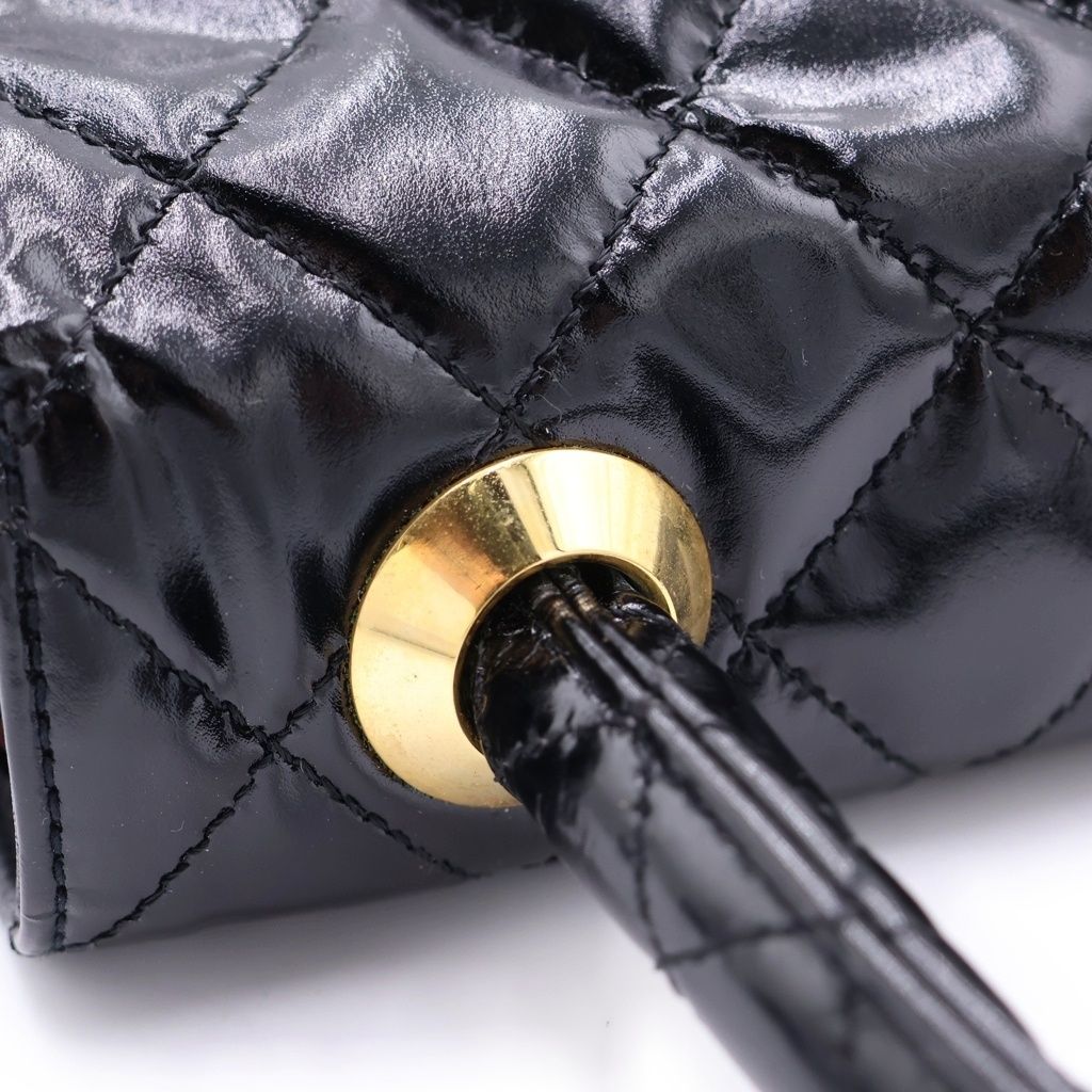 Chanel Quilted Patent Leather Gold Top Handle Handbag Black — view 7