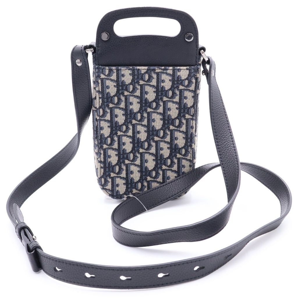 Dior Oblique Saddle Vertical Pouch Trotter Canvas Leather Shoulder Bag Black — view 2