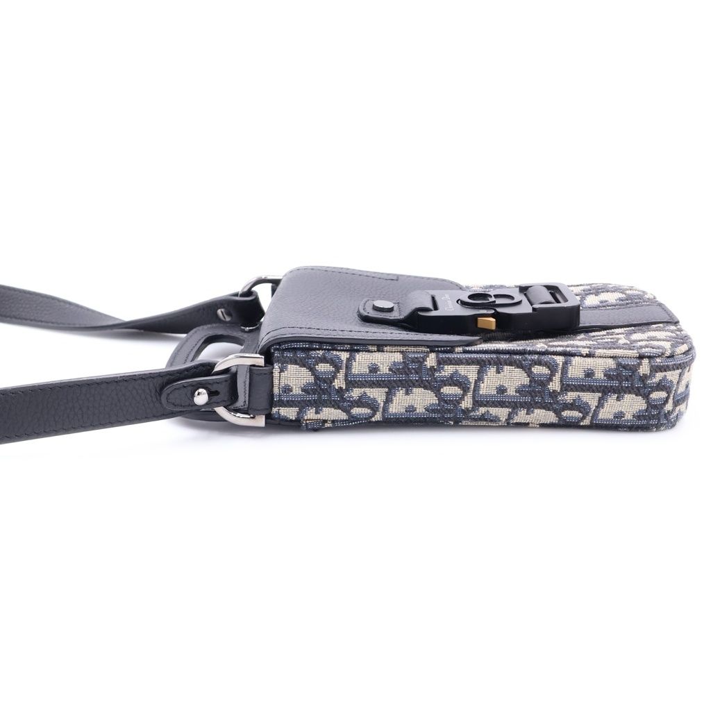 Dior Oblique Saddle Vertical Pouch Trotter Canvas Leather Shoulder Bag Black — view 3