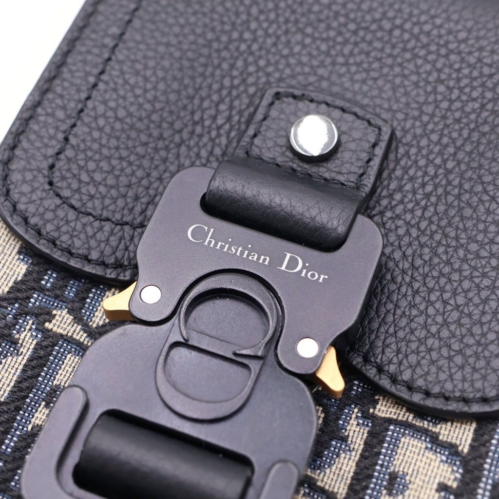 Dior Oblique Saddle Vertical Pouch Trotter Canvas Leather Shoulder Bag Black — view 6
