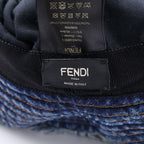 Fendi Logo Embroidery Cutoff Denim Fringe Bucket Hat Indigo — view 7