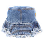 Fendi Logo Embroidery Cutoff Denim Fringe Bucket Hat Indigo — view 3