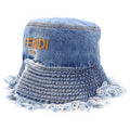 Fendi Logo Embroidery Cutoff Denim Fringe Bucket Hat Indigo