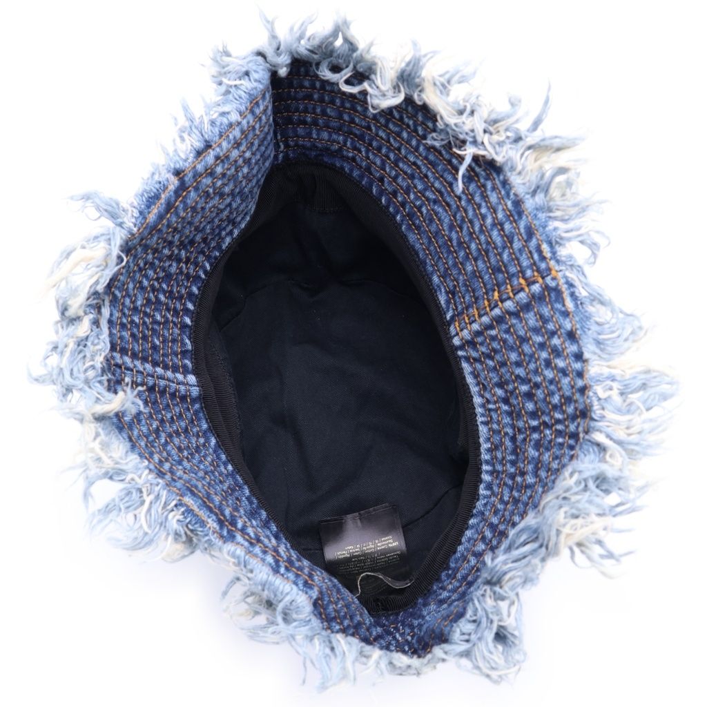 Fendi Logo Embroidery Cutoff Denim Fringe Bucket Hat Indigo — view 5
