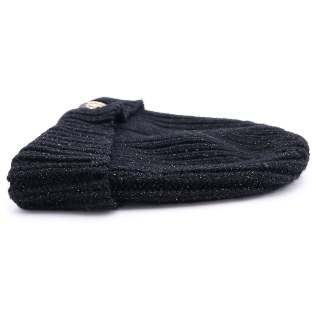 Gucci GG Logo Patch Wool Rib Knit Lame Hat Black — view 4