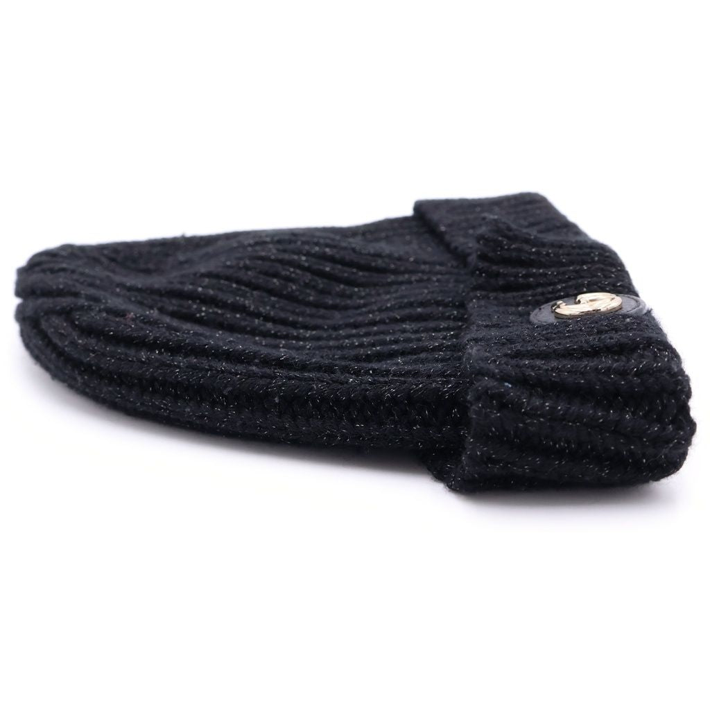 Gucci GG Logo Patch Wool Rib Knit Lame Hat Black — view 3