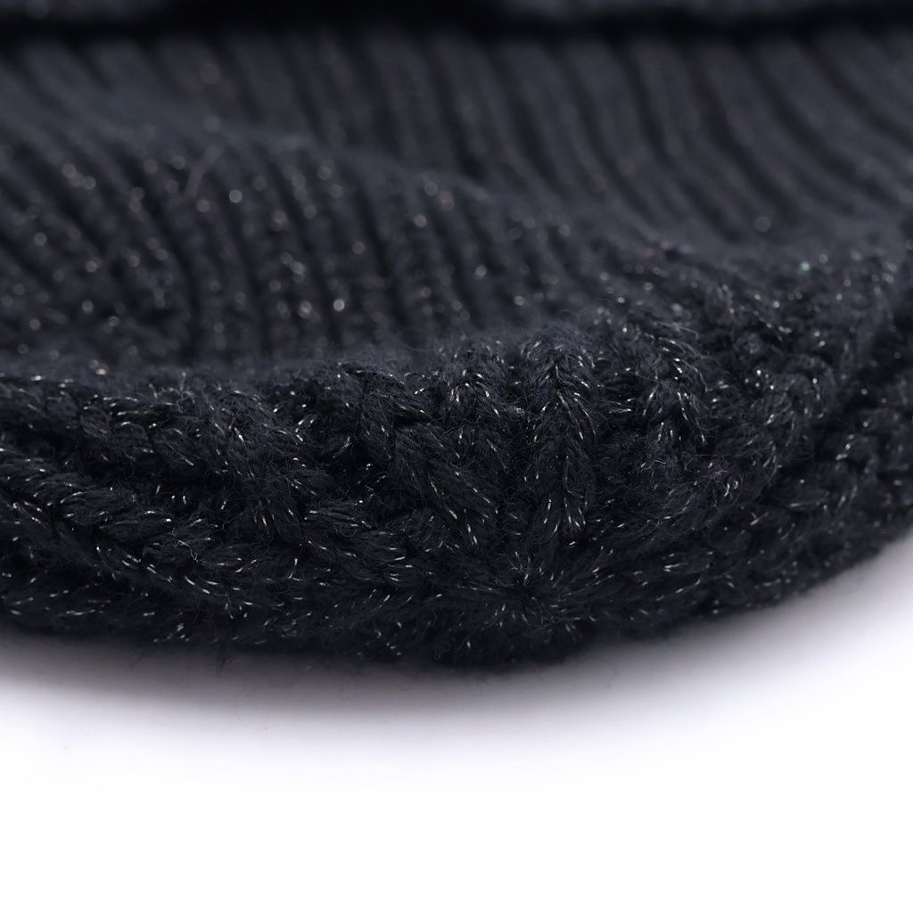 Gucci GG Logo Patch Wool Rib Knit Lame Hat Black — view 6