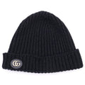 Gucci GG Logo Patch Wool Rib Knit Lame Hat Black