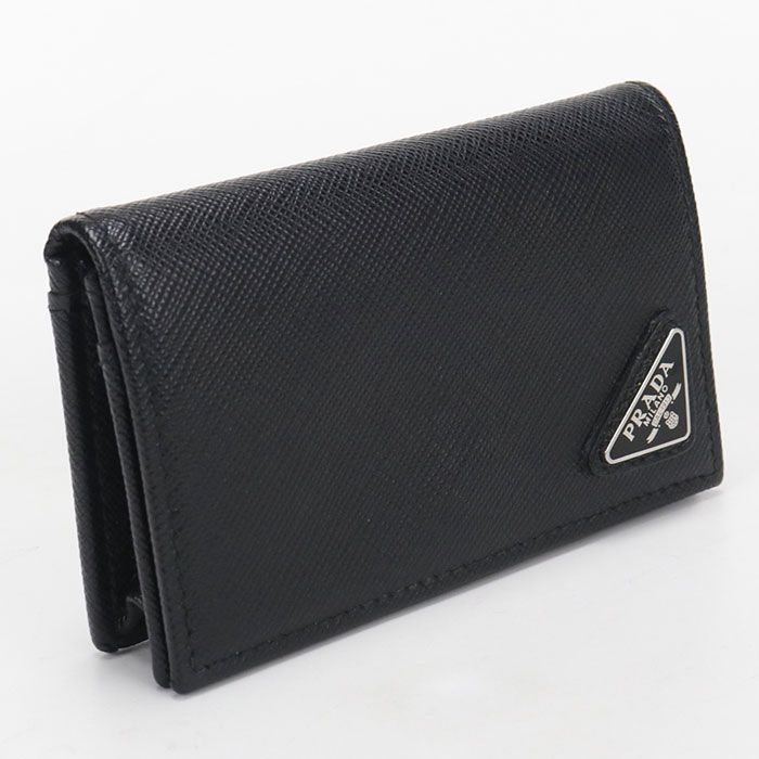 Prada Card Case Saffiano Triangle Business Holder Calf