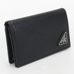 Prada Card Case Saffiano Triangle Business Holder Calf