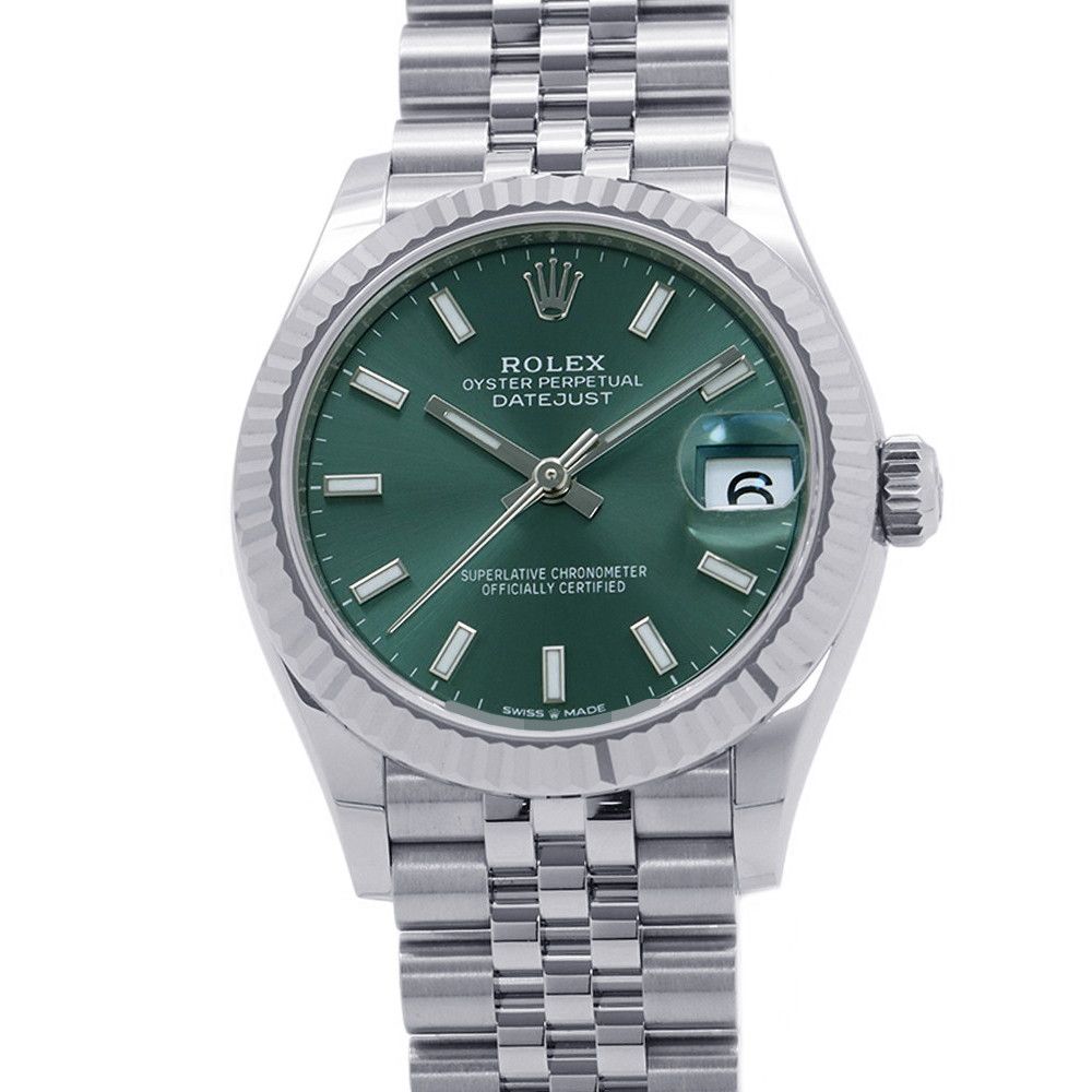 Rolex Datejust 31 SS 18k White Gold Roulette Watch Mint Green Dial