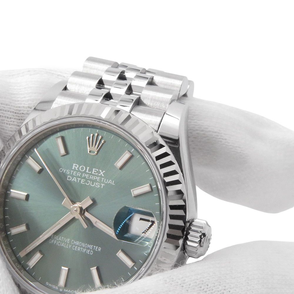 Rolex Datejust 31 SS 18k White Gold Roulette Watch Mint Green Dial — view 4