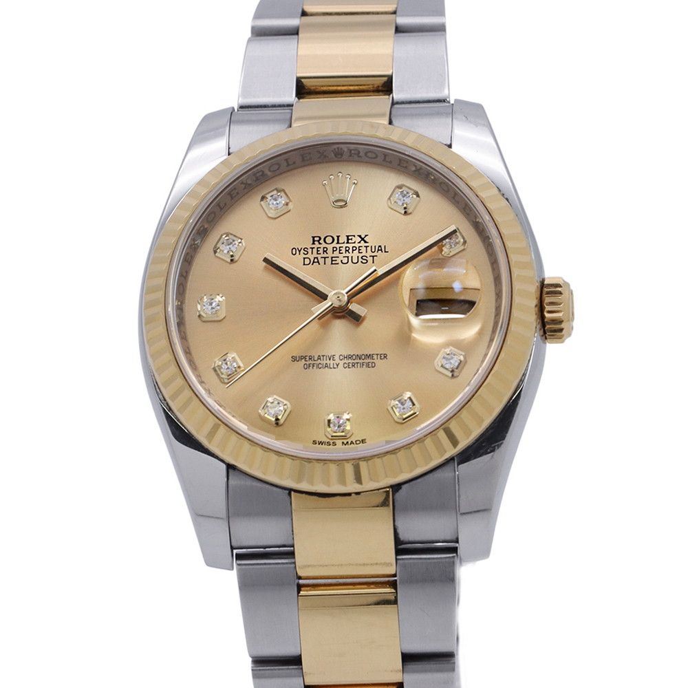 Rolex Datejust SS 18k Yellow Gold Diamond Watch Champagne Dial Oman Hanjar