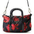 Prada Handbag Flower Motif Nylon 2-Way Shoulder Black