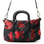 Prada Handbag Flower Motif Nylon 2-Way Shoulder Black