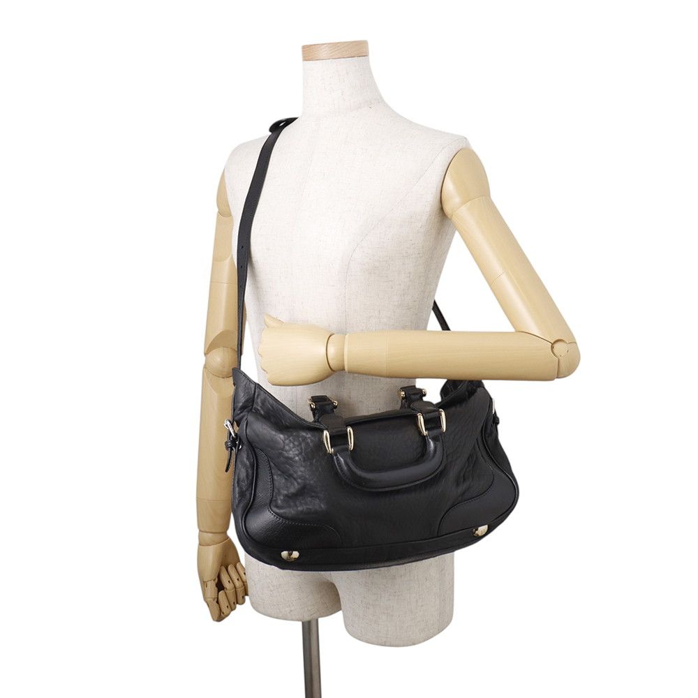 Fendi Leather 2-Way Shoulder Bag Black — view 5