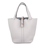 Hermes Handbag Picotin Lock MM New White Gold Taurillon Clemence Tote