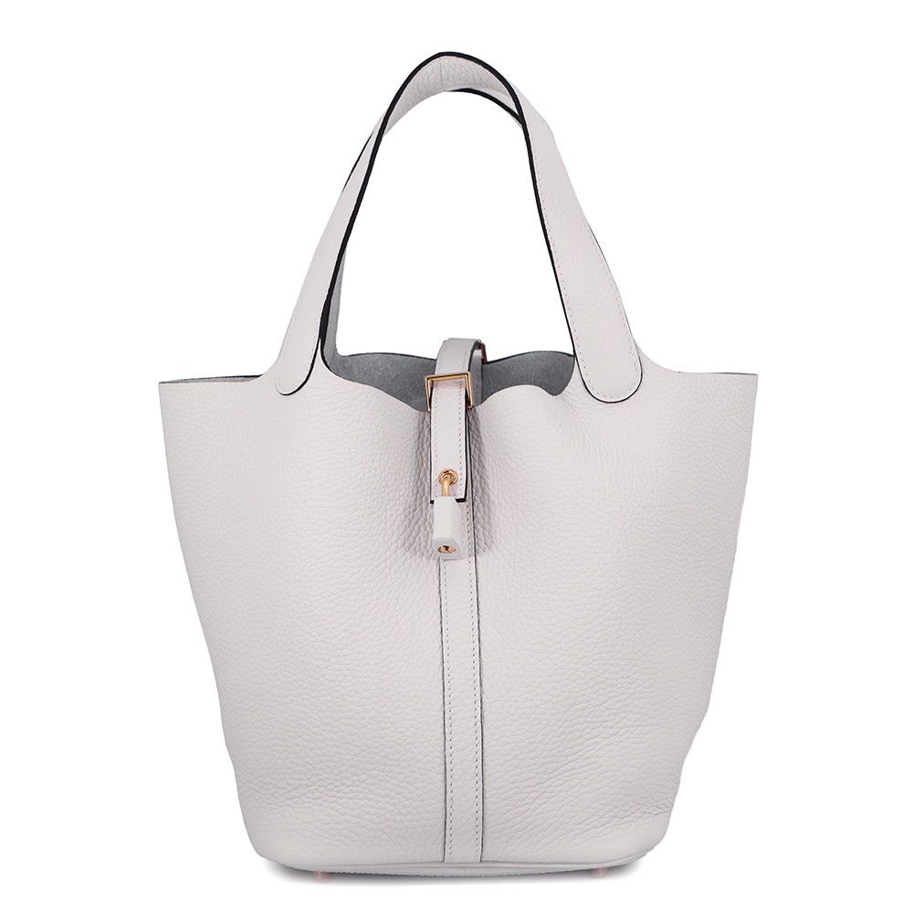 Hermes Handbag Picotin Lock MM New White Gold Taurillon Clemence Tote