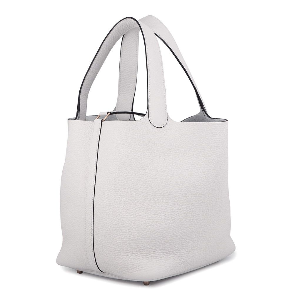 Hermes Handbag Picotin Lock MM New White Gold Taurillon Clemence Tote — view 2