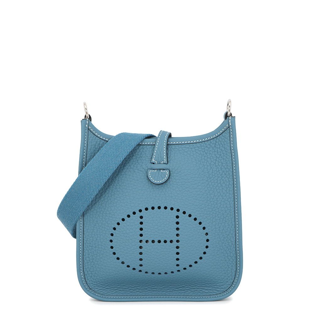 Hermes Shoulder Bag Evelyne TPM 111 cm New Blue Jean Silver Taurillon Clemence