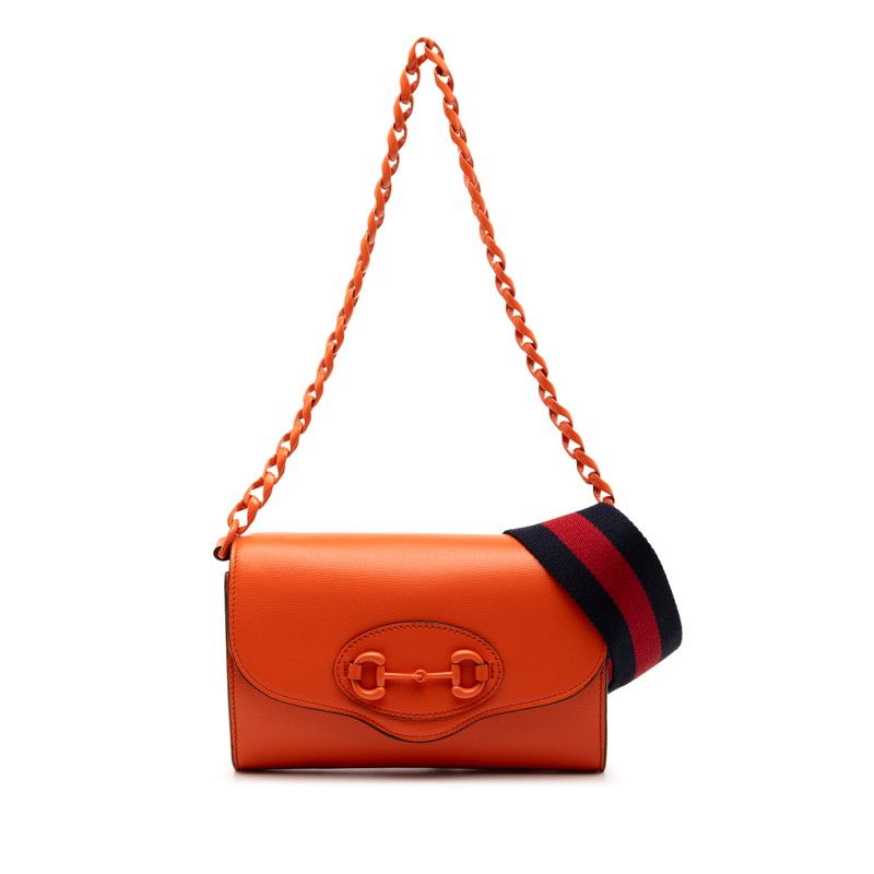 Gucci Hosbid Chain Shoulder Bag Orange Leather