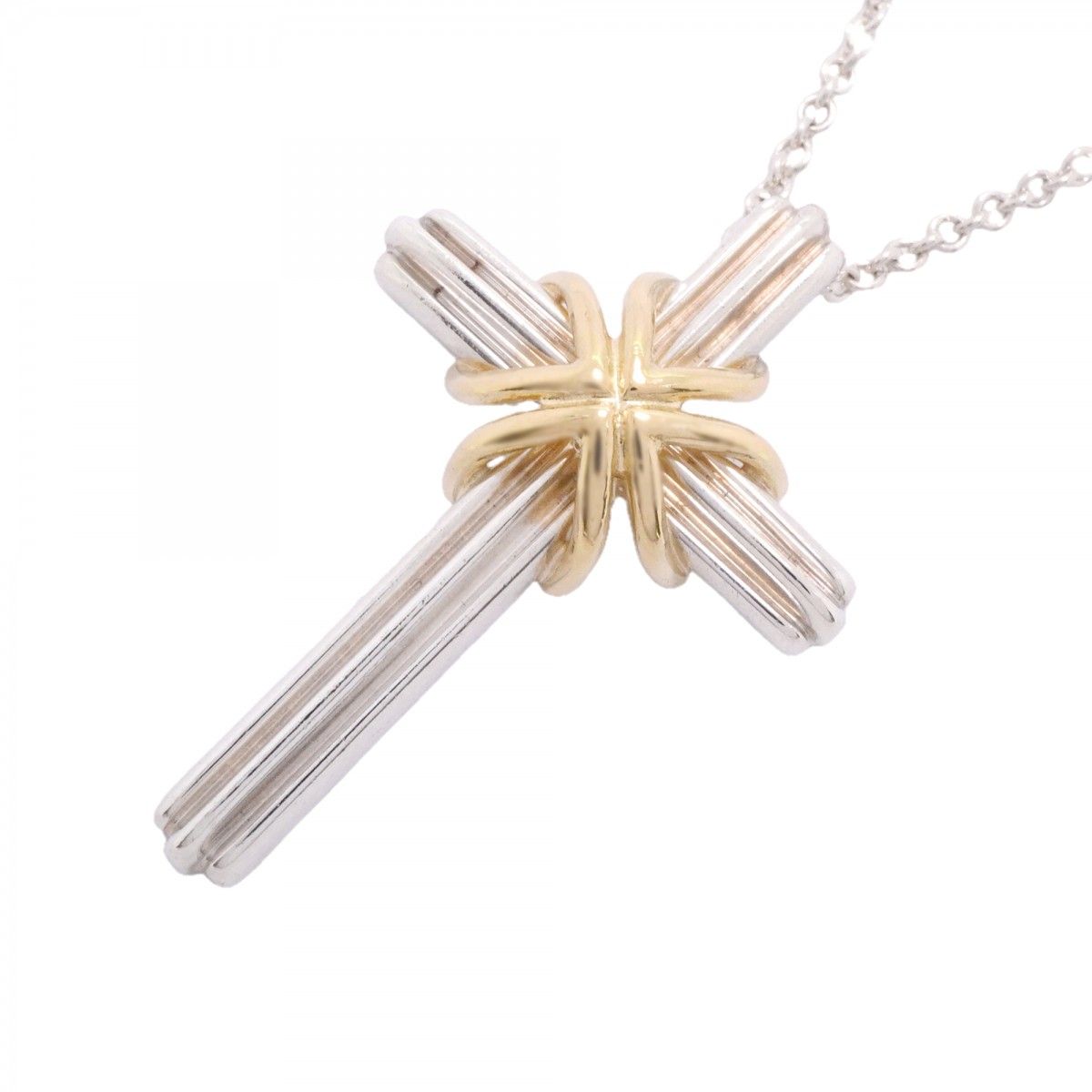 Tiffany & Co Necklace Signature Cross 18k Yellow Gold Silver